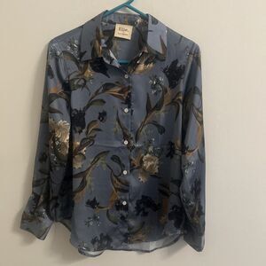 Elie Tahari Women’s Floral Sheer Button-Down Blouse Blue S/P 100% Polyester